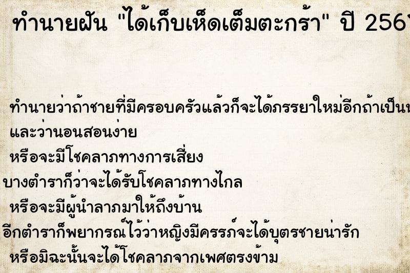 ทำนายฝัน ได้เก็บเห็ดเต็มตะกร้า