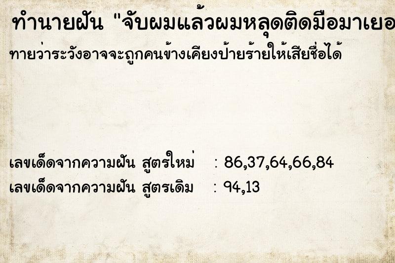 ทำนายฝัน จับผมแล้วผมหลุดติดมือมาเยอะ  เลขนำโชค 