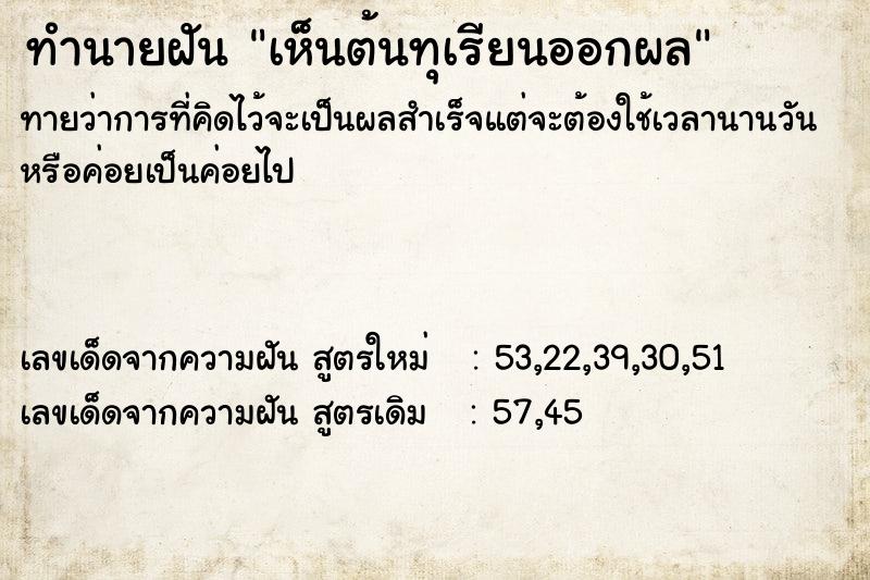 ทำนายฝัน เห็นต้นทุเรียนออกผล