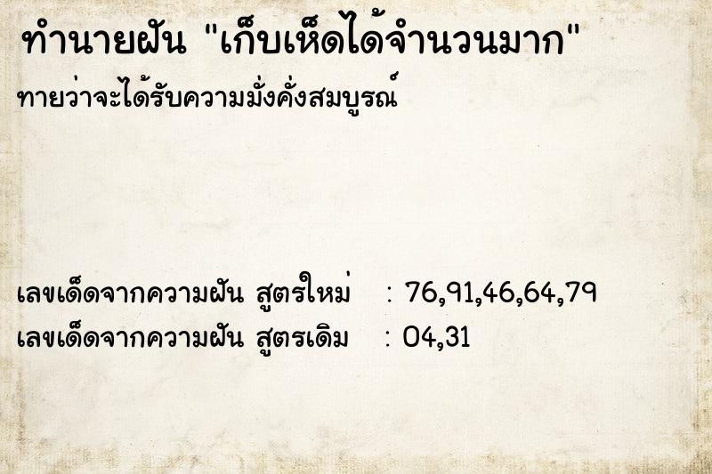 ทำนายฝัน เก็บเห็ดได้จำนวนมาก