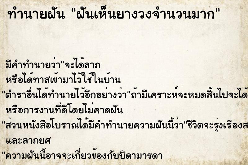 ทำนายฝัน ฝันเห็นยางวงจำนวนมาก