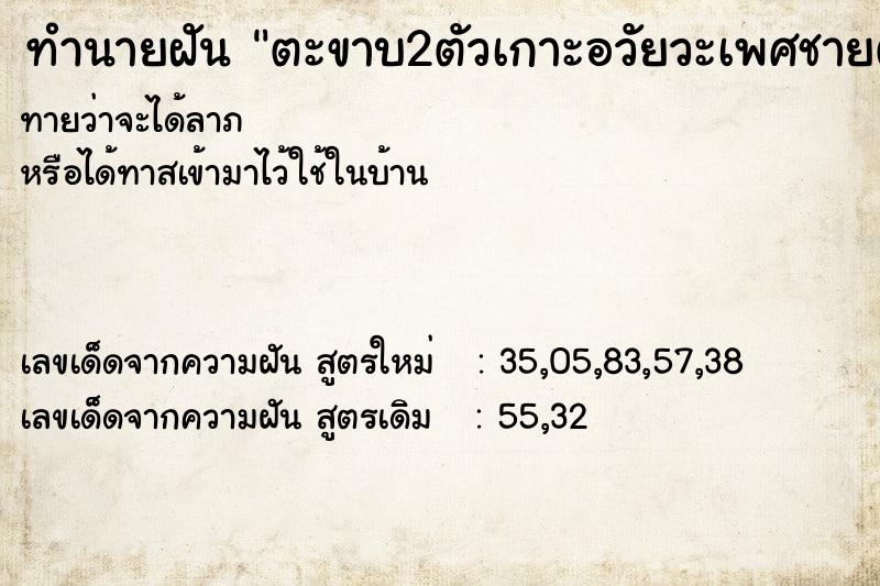 ทำนายฝัน ตะขาบ2ตัวเกาะอวัยวะเพศชายตัวเอง