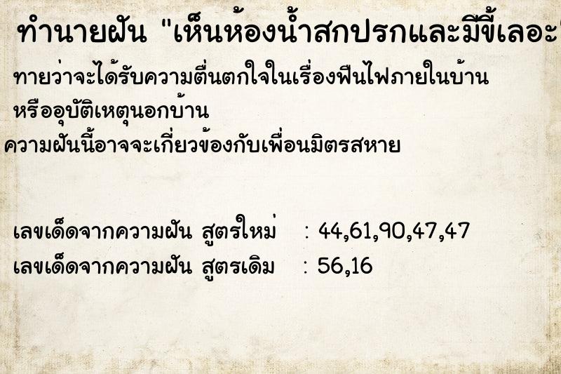 ทำนายฝัน เห็นห้องน้ำสกปรกและมีขี้เลอะ