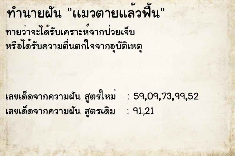 ทำนายฝัน เเมวตายแล้วฟื้น