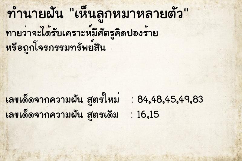 ทำนายฝัน เห็นลูกหมาหลายตัว  เลขนำโชค 