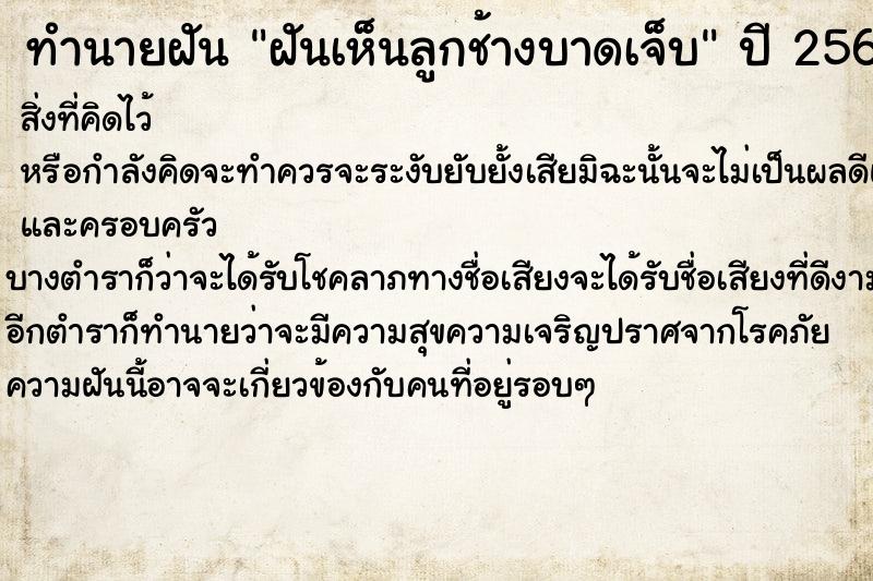 ทำนายฝัน ฝันเห็นลูกช้างบาดเจ็บ