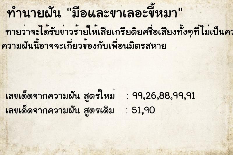 ทำนายฝัน มือและขาเลอะขี้หมา