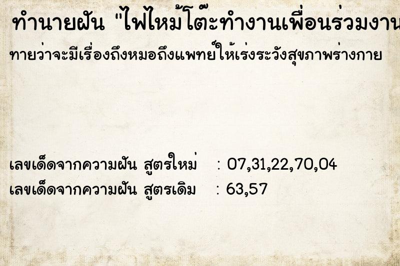 ทำนายฝัน ไฟไหม้โต๊ะทำงานเพื่อนร่วมงาน