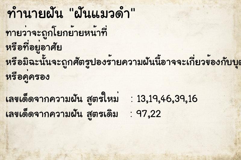 ทำนายฝัน ฝันแมวดำ