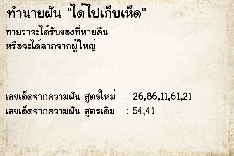 ทำนายฝัน ได้ไปเก็บเห็ด