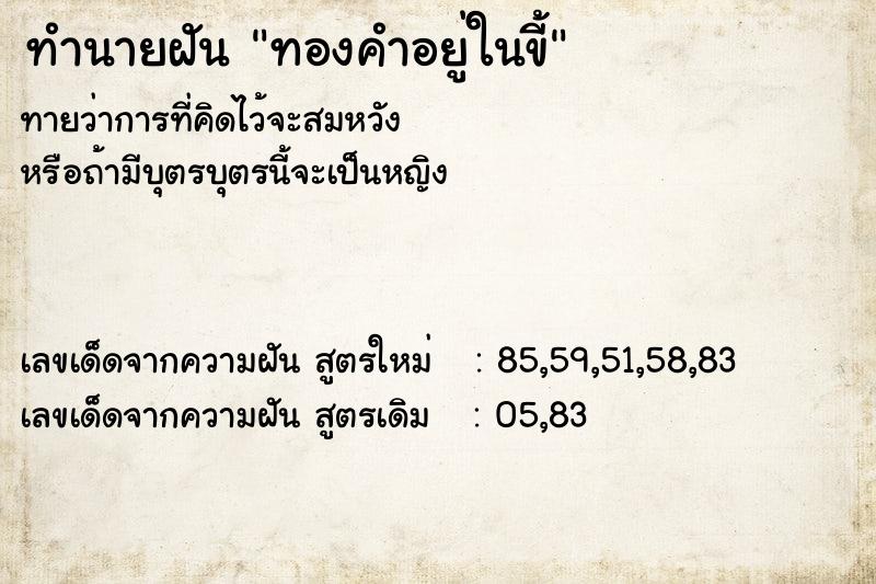 ทำนายฝัน ทองคำอยู่ในขี้