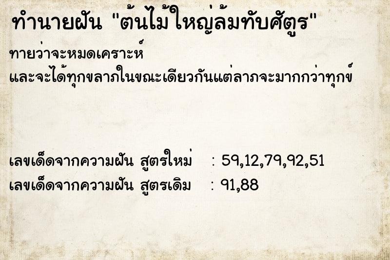 ทำนายฝัน ต้นไม้ใหญ่ล้มทับศัตูร