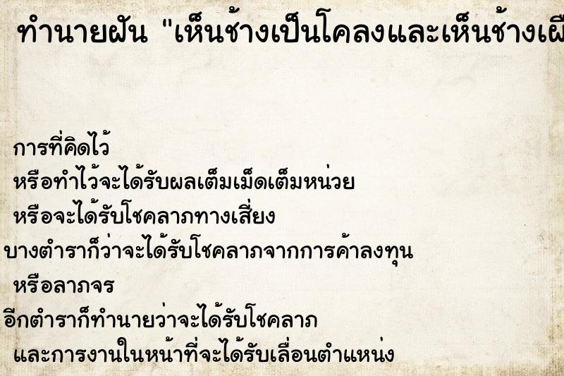 ทำนายฝัน เห็นช้างเป็นโคลงและเห็นช้างเผือก