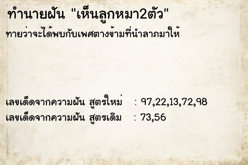 ทำนายฝัน เห็นลูกหมา2ตัว