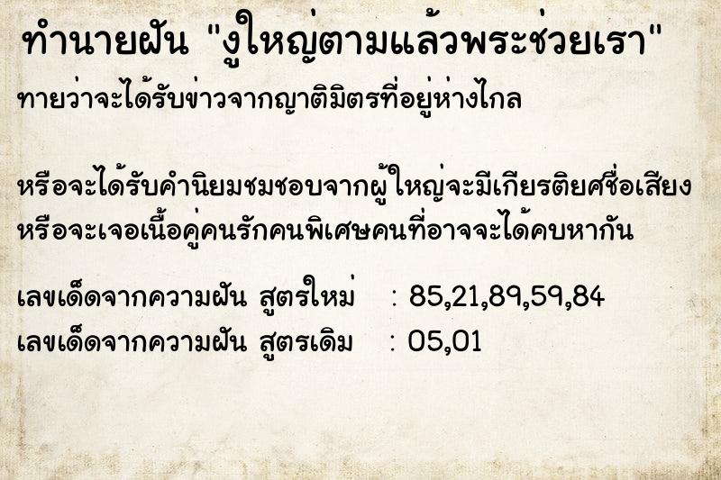 ทำนายฝัน งูใหญ่ตามแล้วพระช่วยเรา