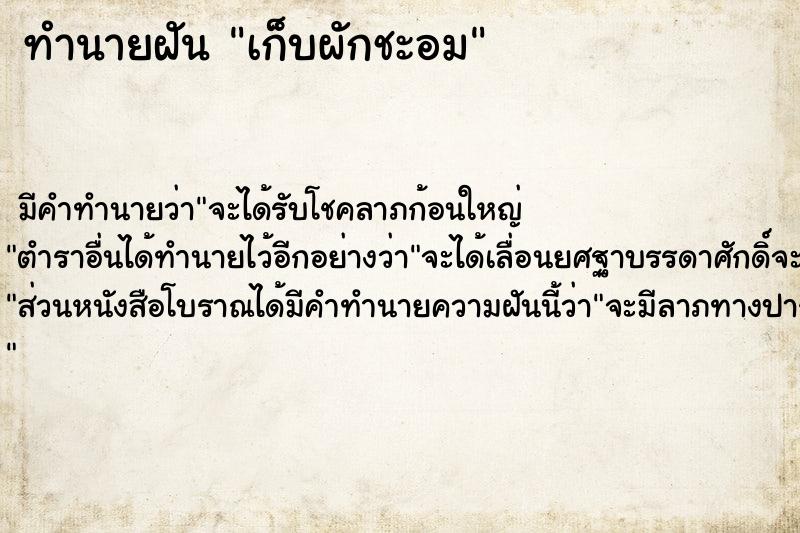 ทำนายฝัน เก็บผักชะอม