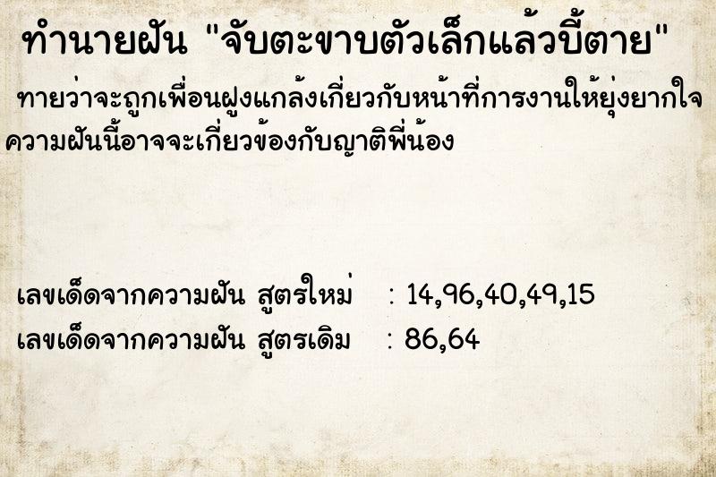 ทำนายฝัน จับตะขาบตัวเล็กแล้วบี้ตาย