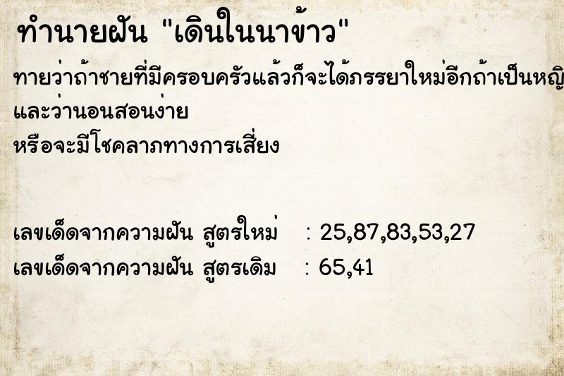 ทำนายฝัน เดินในนาข้าว