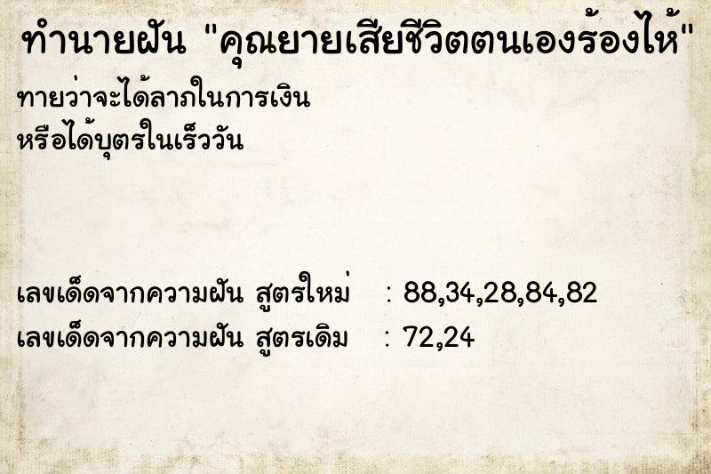 ทำนายฝัน คุณยายเสียชีวิตตนเองร้องไห้