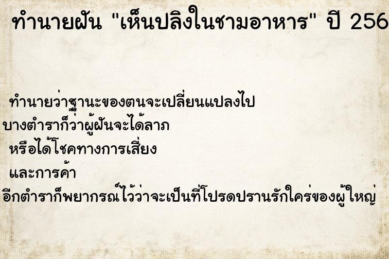 ทำนายฝัน เห็นปลิงในชามอาหาร  เลขนำโชค 