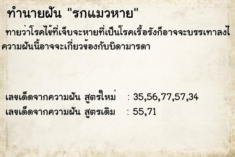 ทำนายฝัน รกแมวหาย