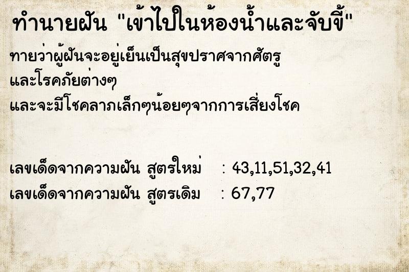 ทำนายฝัน เข้าไปในห้องน้ำและจับขี้