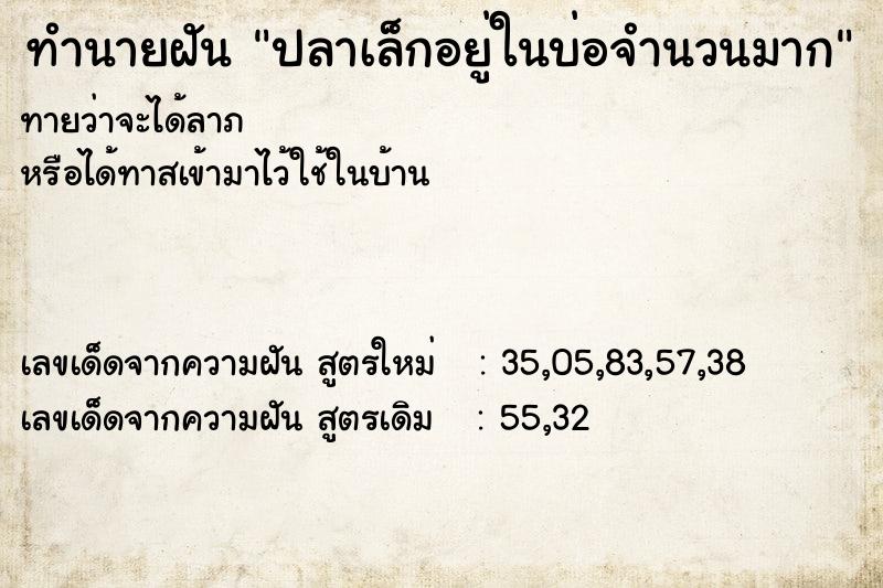 ทำนายฝัน ปลาเล็กอยู่ในบ่อจำนวนมาก