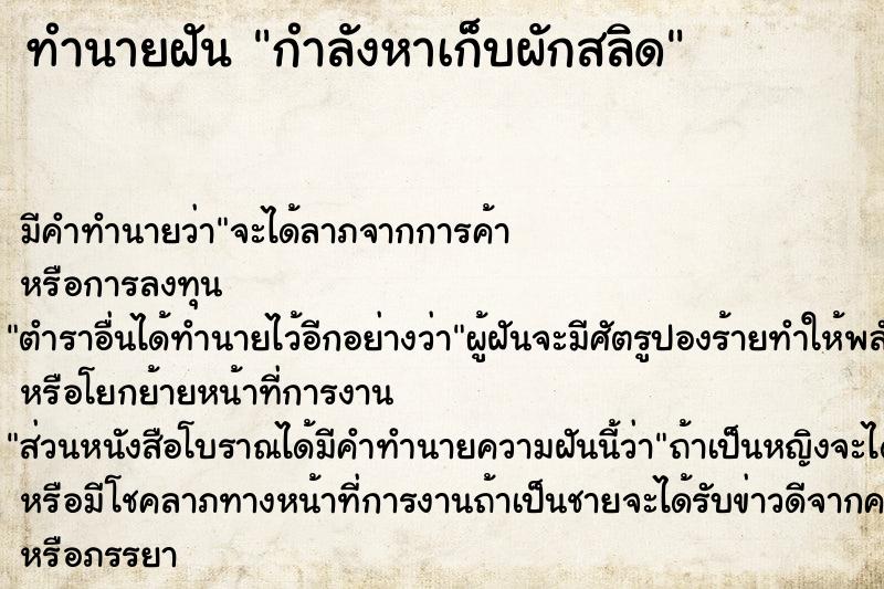 ทำนายฝัน กำลังหาเก็บผักสลิด