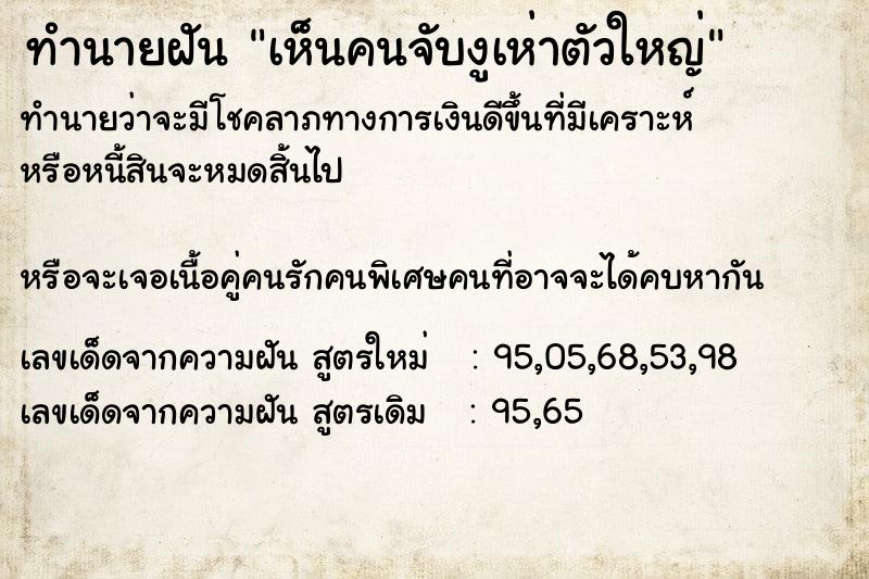 ทำนายฝัน เห็นคนจับงูเห่าตัวใหญ่