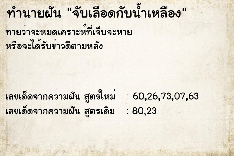 ทำนายฝัน จับเลือดกับน้ำเหลือง  เลขนำโชค 