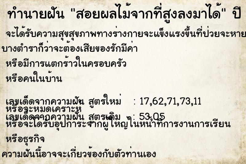 ทำนายฝัน สอยผลไม้จากที่สูงลงมาได้  เลขนำโชค 