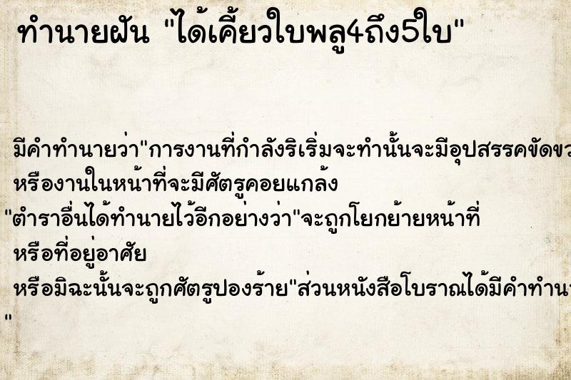 ทำนายฝัน ได้เคี้ยวใบพลู4ถึง5ใบ