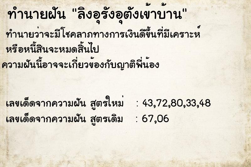 ทำนายฝัน ลิงอุรังอุตังเข้าบ้าน