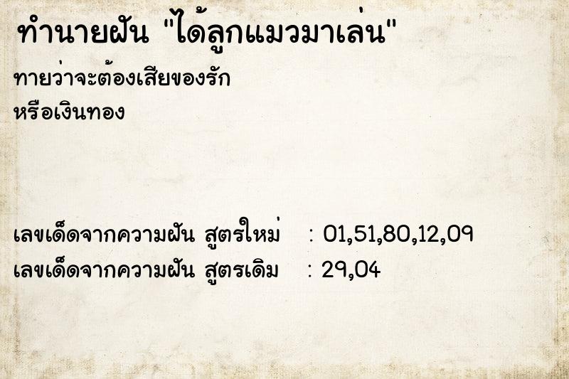 ทำนายฝัน ได้ลูกแมวมาเล่น