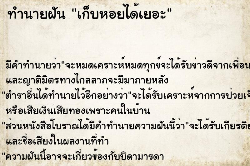 ทำนายฝัน เก็บหอยได้เยอะ