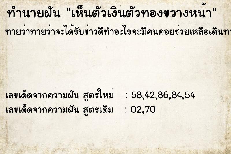 ทำนายฝัน เห็นตัวเงินตัวทองขวางหน้า