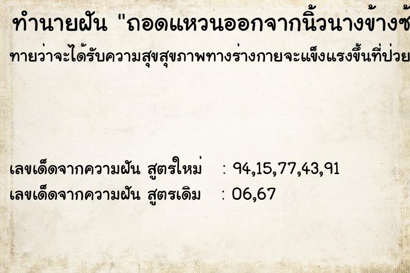 ทำนายฝัน ถอดแหวนออกจากนิ้วนางข้างซ้าย