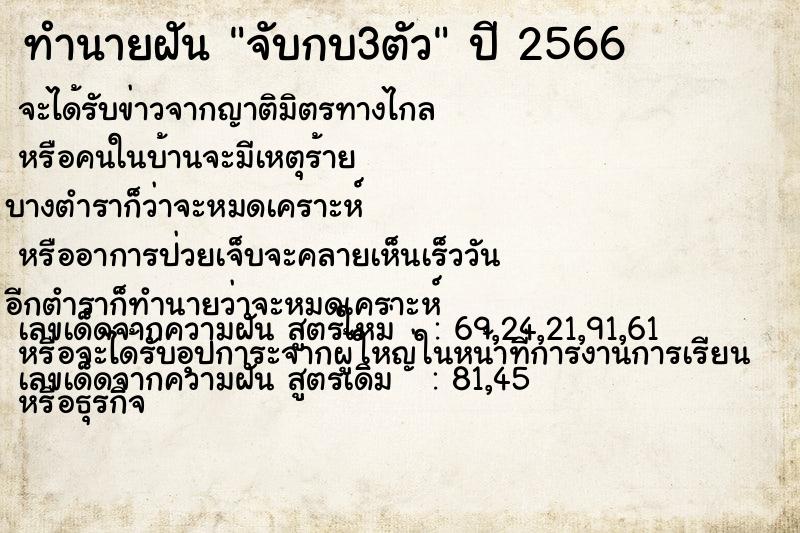 ทำนายฝัน จับกบ3ตัว  เลขนำโชค 