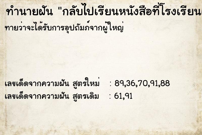 ทำนายฝัน กลับไปเรียนหนังสือที่โรงเรียนเก่า  เลขนำโชค 