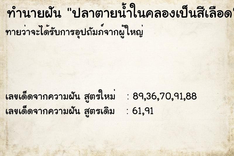 ทำนายฝัน ปลาตายน้ำในคลองเป็นสีเลือด