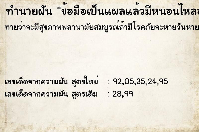 ทำนายฝัน ข้อมือเป็นแผลแล้วมีหนอนไหลออกมาแต่ไม่เยอะ