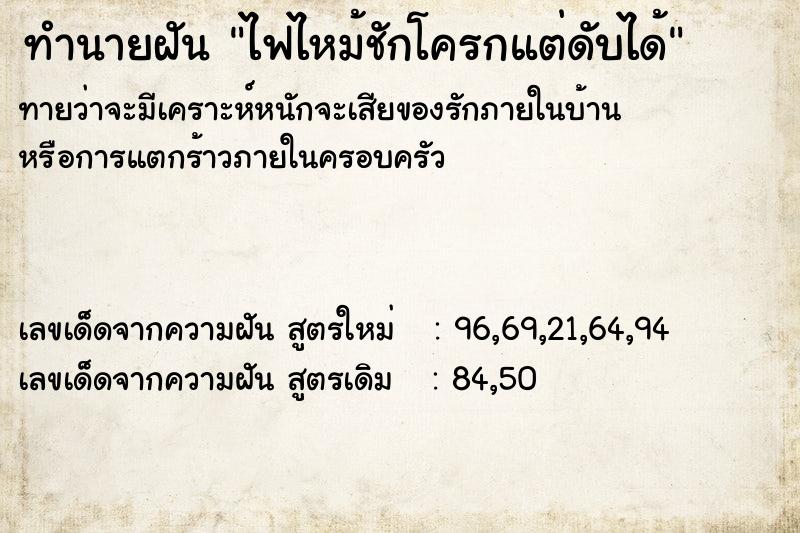 ทำนายฝัน ไฟไหม้ชักโครกแต่ดับได้