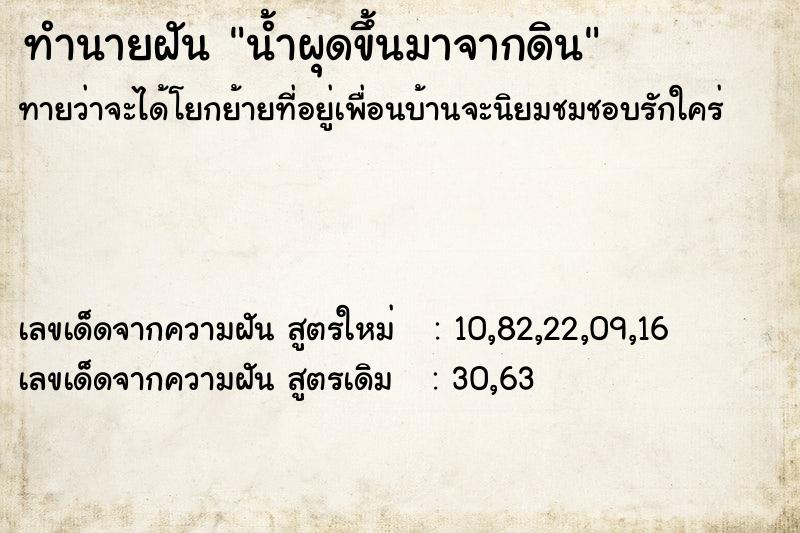 ทำนายฝัน น้ำผุดขึ้นมาจากดิน