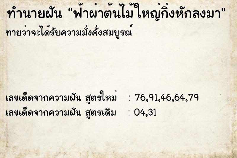 ทำนายฝัน ฟ้าผ่าต้นไม้ใหญ่กิ่งหักลงมา