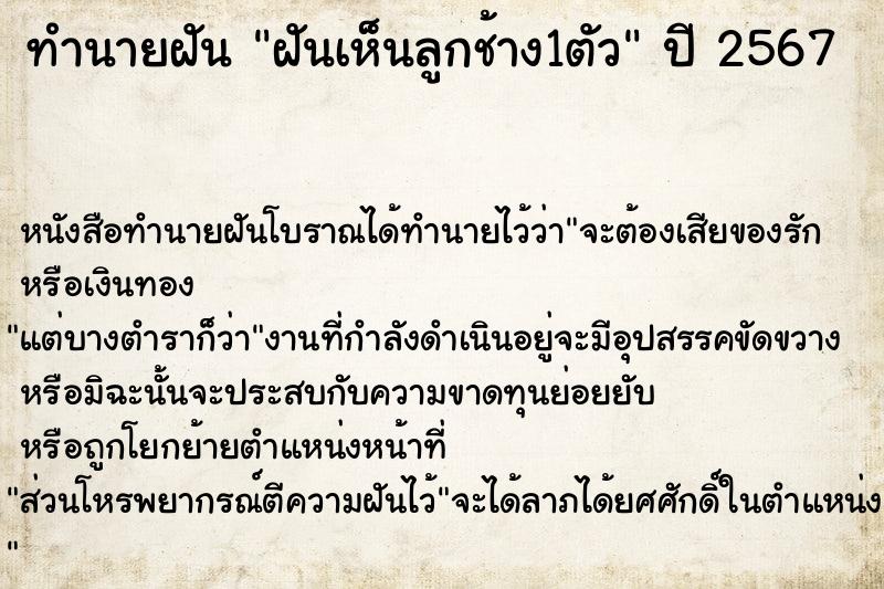 ทำนายฝัน ฝันเห็นลูกช้าง1ตัว