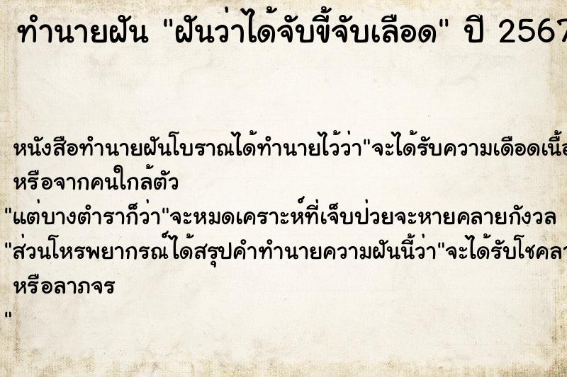 ทำนายฝัน ฝันว่าได้จับขี้จับเลือด