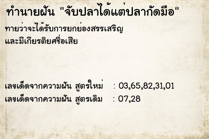 ทำนายฝัน จับปลาได้แต่ปลากัดมือ