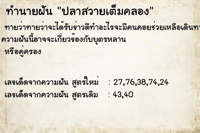 ทำนายฝัน ปลาสวายเต็มคลอง