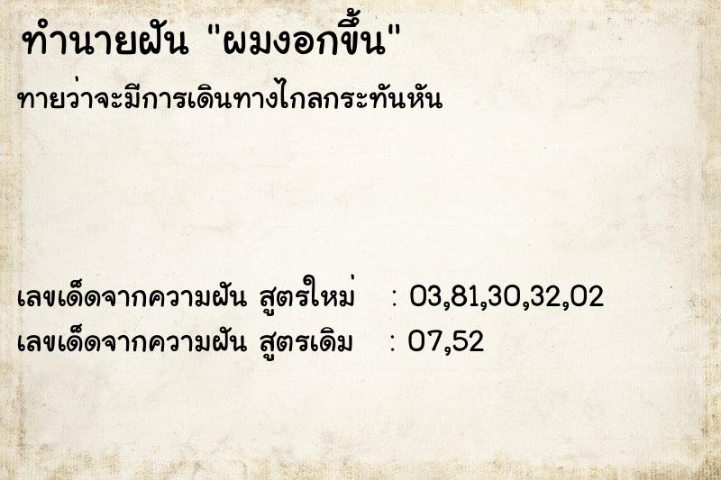 ทำนายฝัน ผมงอกขึ้น