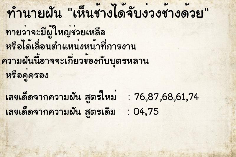 ทำนายฝัน เห็นช้างได้จับง่วงช้างด้วย